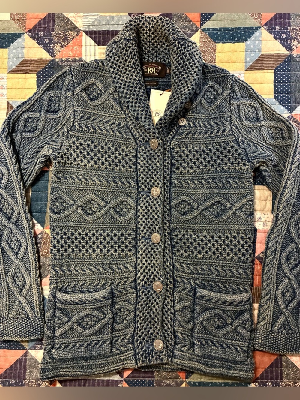 DOUBLE RL RALPH LAUREN RRL INDIGO COTTON SWEATER- WOMEN’S SIZE 2 - Picture 4 of 11